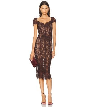 Self-Portrait Floral Lace Midi Dress - Brown
