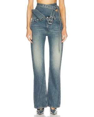 Y. Project Wrap Belt Bootcut Leg Jeans - Blue