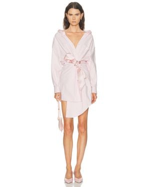 Area Satin Knot Oxford Shirt Dress - Pink