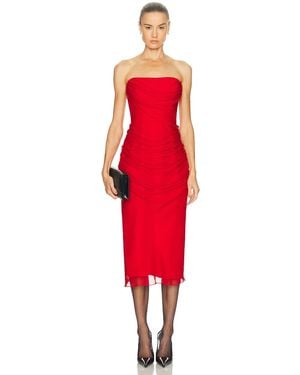 Carolina Herrera Strapless Draped Midi Dress - Red