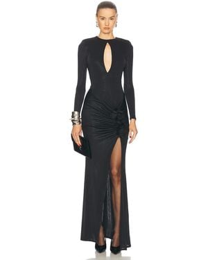 PATBO Metallic Jersey Keyhole Maxi Dress - Blue