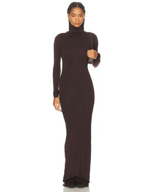 ÉTERNE Long Sleeve Turtleneck Soft Jersey Maxi Dress - Brown
