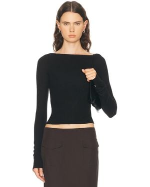 ÉTERNE Long Sleeve Boatneck Top - Black