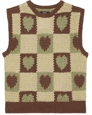 rice nine ten Crochet Knit Heart Vest - Natural