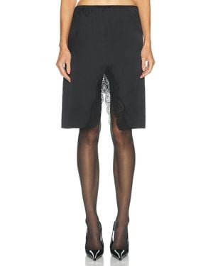 Saint Laurent Lace Trimmed Satin Midi Skirt - Black