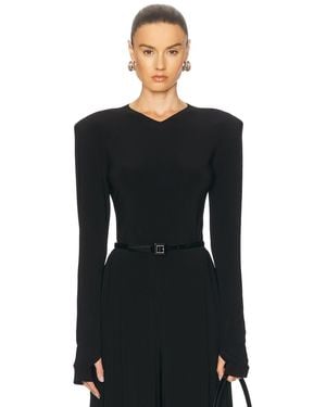 Norma Kamali Long Sleeve Shoulder Pad V Neck Top - Black
