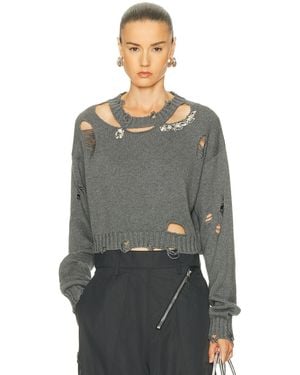 Area Distressed Crystal Crewneck Sweater - Gray
