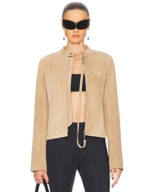 Courreges Zipped Leather Biker Jacket - Natural