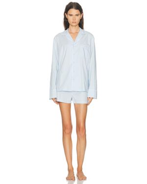 Skims Cotton Poplin Long Sleeve And Boxer Set - Blue