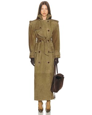 Helsa Suede Trench Coat - Green