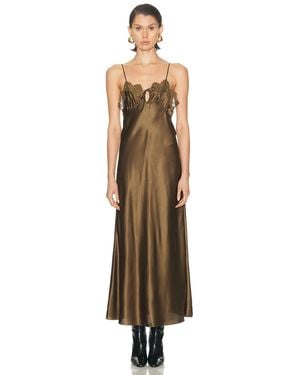 Saint Laurent Lace-Trimmed Silk-Satin Midi Dress - Green