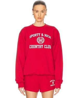 Sporty & Rich Varsity Crest Crewneck Sweatshirt - Red