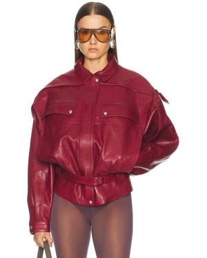 Magda Butrym Leather Bomber Jacket - Red