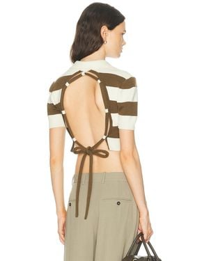 Monse Rope Laced Half Placket Knit Top - Natural