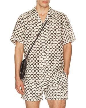 AUTO-REPLY Alex Printed Short Sleeve Linen Shirt - White
