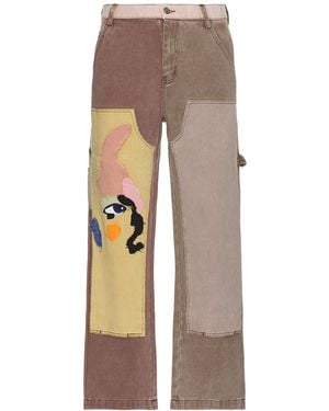 Kidsuper Patchwork Face Double Knee Pants - Natural
