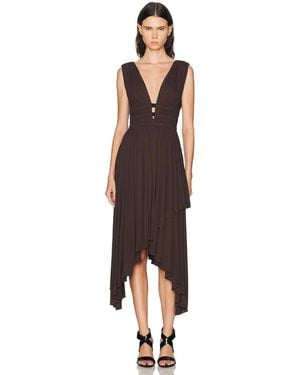 Alaïa V-Neck Midi Dress - Brown