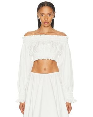 Norma Kamali Long Sleeve Peasant Cropped Top - White