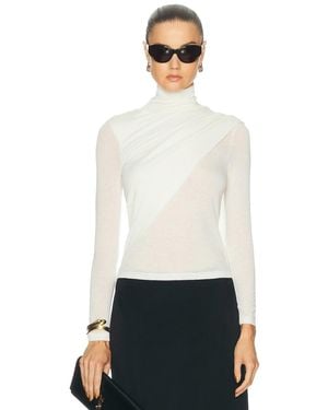 Enza Costa Sheer Cashmere Jersey Bandana Turtleneck Top - White