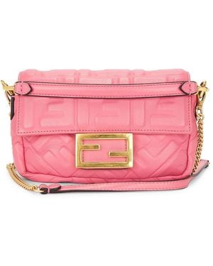 Fendi Zucca Embossed Mini Baguette Nm Shoulder Bag - Pink