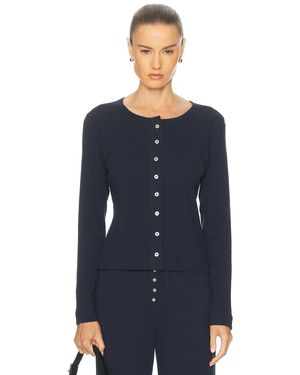 Leset Pointelle Classic Crew Cardigan - Blue