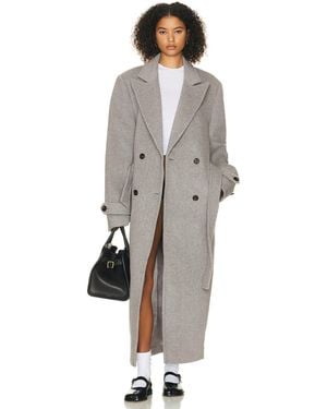 Helsa Bold Shoulder Long Coat - Gray