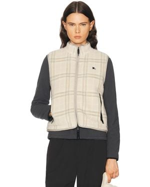 Burberry Genevieve Fleece Check Vest - Natural