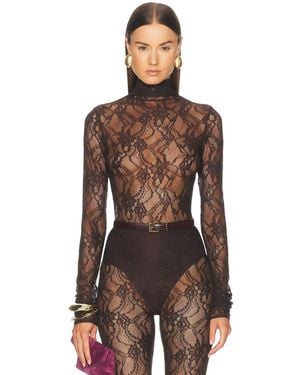 ANDAMANE Ziggy Lace Turtleneck Bodysuit - Brown