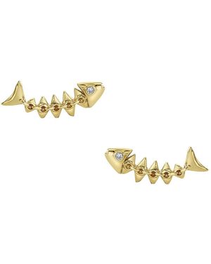 Sydney Evan Fishbone Stud Earrings - Metallic