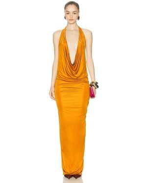 Atlein Plunge Neck Sleeveless Long Dress - Orange