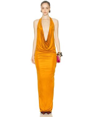 Atlein Plunge Neck Sleeveless Long Dress - Orange