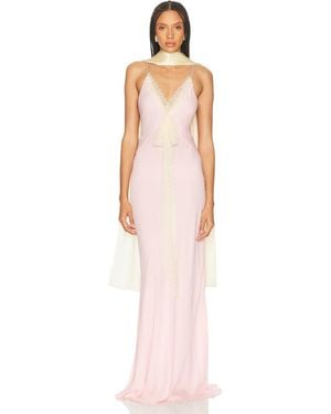 Helsa Sheer Georgette Gown With Lace - Pink