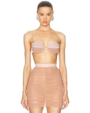 Alex Perry Ruched Mesh Satin Bra Top - Multicolor
