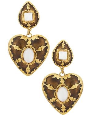 Saint Laurent Harlequin Cabochons Heart Drop Earrings - Metallic