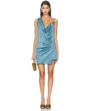 Atlein Lace Trim Draped Slip Dress - Blue