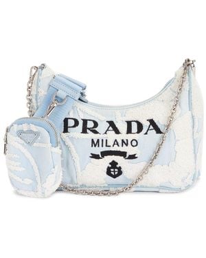 Prada Embroidered Drill Re-Edition 2005 Shoulder Bag - Blue