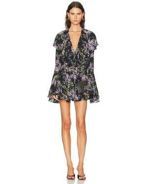 Norma Kamali Long Sleeve Deep V Ruffle Mini Dress - Black