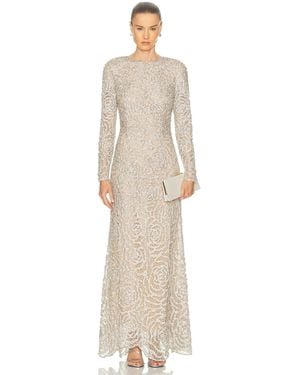 Oscar de la Renta Long Sleeve Gown - Natural
