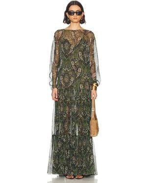 Saint Laurent Long Sleeve Maxi Dress - Green