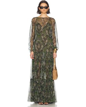 Saint Laurent Long Sleeve Maxi Dress - Green