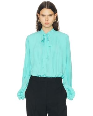 Tom Ford Crepe De Chine Sunray Plisse Lavalliere Shirt - Green
