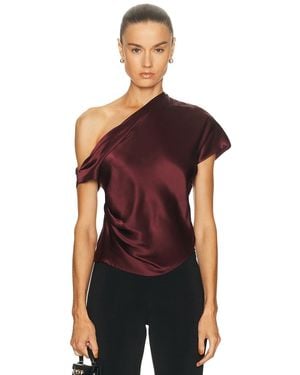 Enza Costa Silk Satin Asymmetric Drape Top - Red