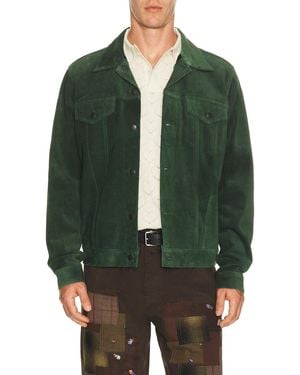 vowels Suede Trucker Jacket - Green