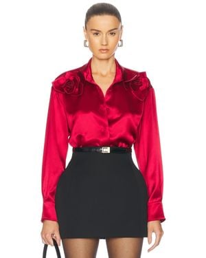 AKNVAS Flor Satin Two Roses Button Down Shirt - Red