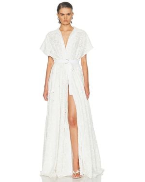 Norma Kamali Super Oversized Sleeveless Boyfriend Shirt Flared Gown - White