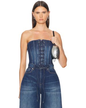 Monot Lace Up Denim Corset Top - Blue