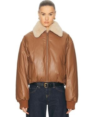 AEXAE Leather Bomber Jacket - Blue