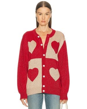 Bode Lame Hearts Cardigan - Red