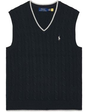 Polo Ralph Lauren Cotton Tipped Cable V-Neck Sweater Vest - Black