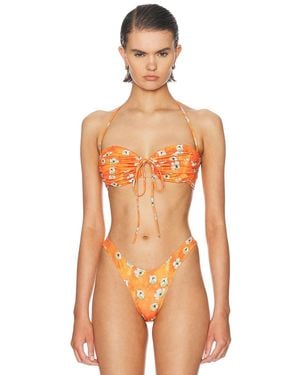 Heavy Manners Ruched Bandeau Bikini Top - Orange